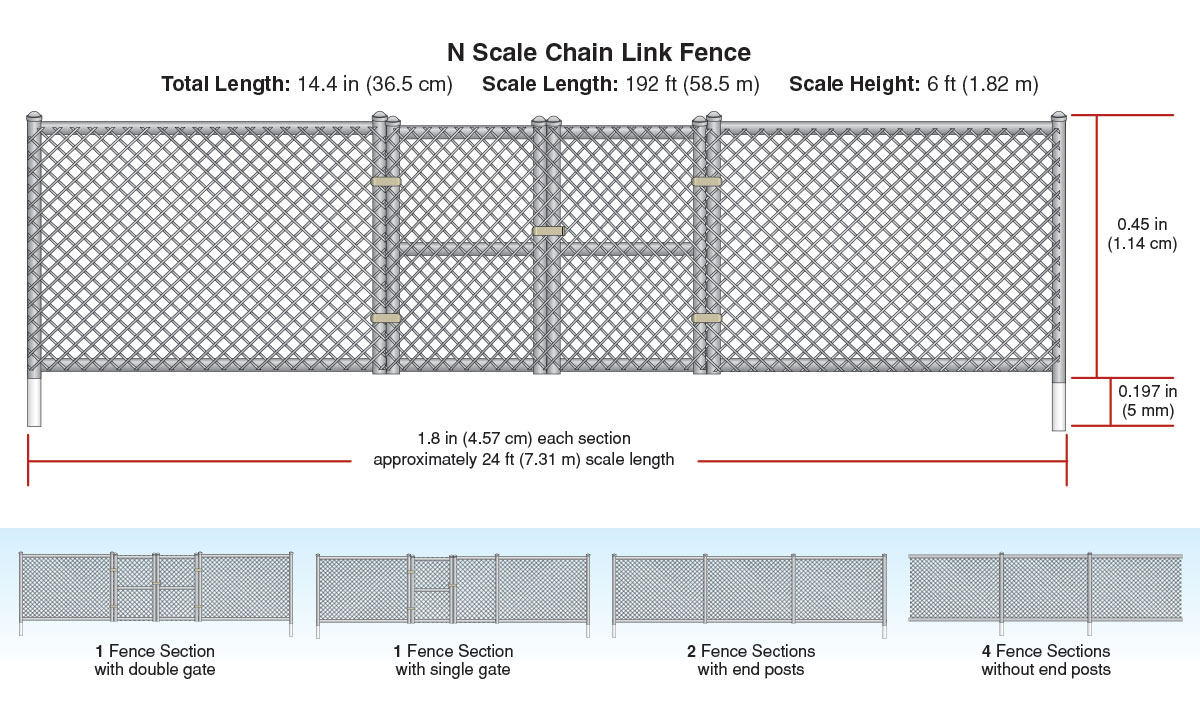 Chain Link Fence - N Scale - Add character to any scene with hand-painted and authentically weathered N scale Chain Link Fence