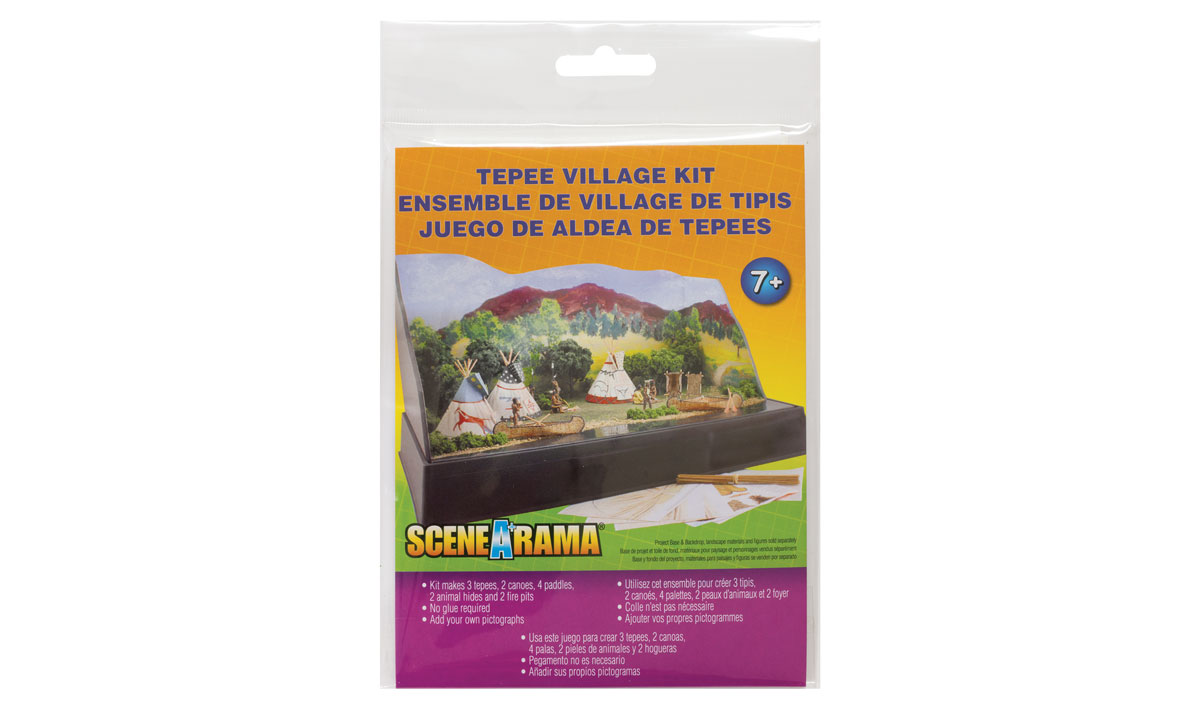 Tepee Village Kit - Pre-cut graphics and materials to make tepees, canoes with paddles, stretched animal hides and fire pits