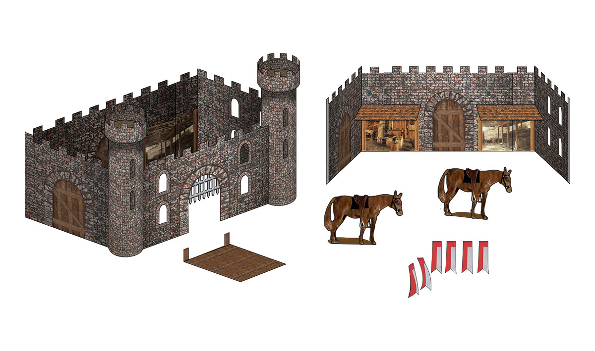 Castle Kit - Pre-cut graphics and materials to make a castle and a drawbridge with two interior balconies