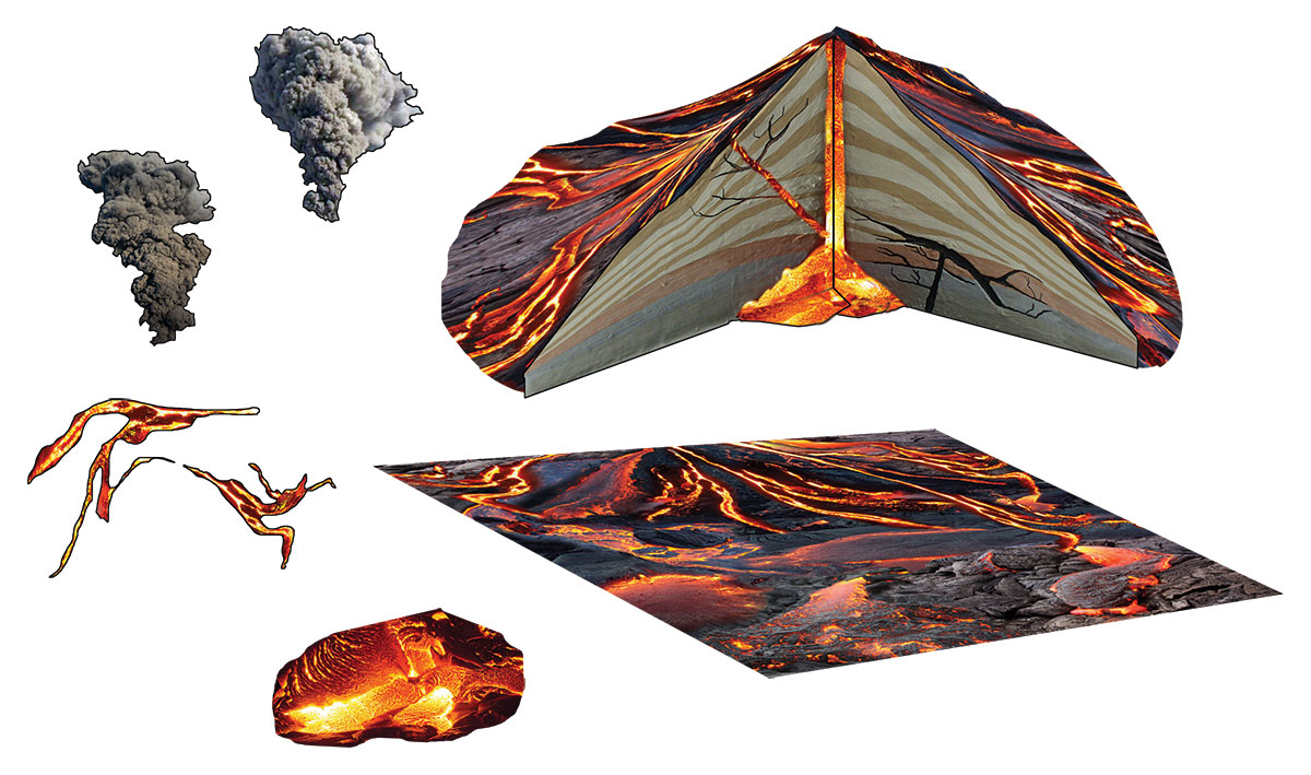 Volcano Kit - Pre-cut graphics and materials to make a volcano with a magma chamber, ash clouds, and lava run off