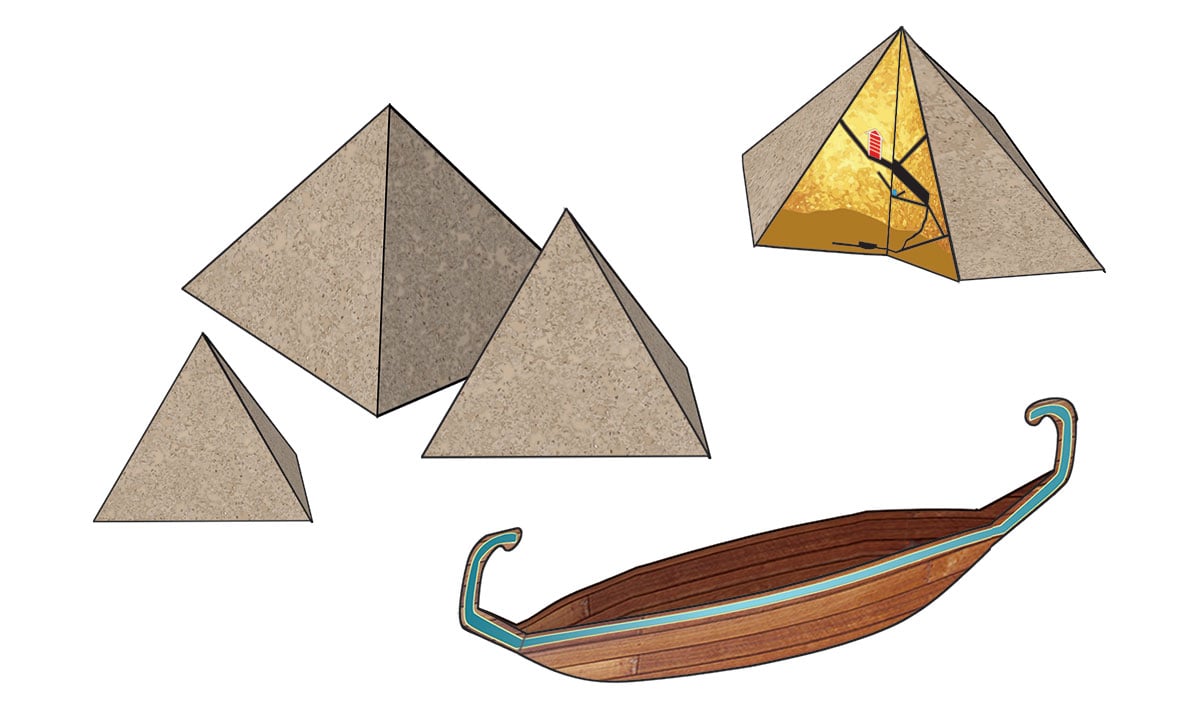 Pyramid Kit - Pre-cut graphics and materials to make pyramids and an Egyptian boat