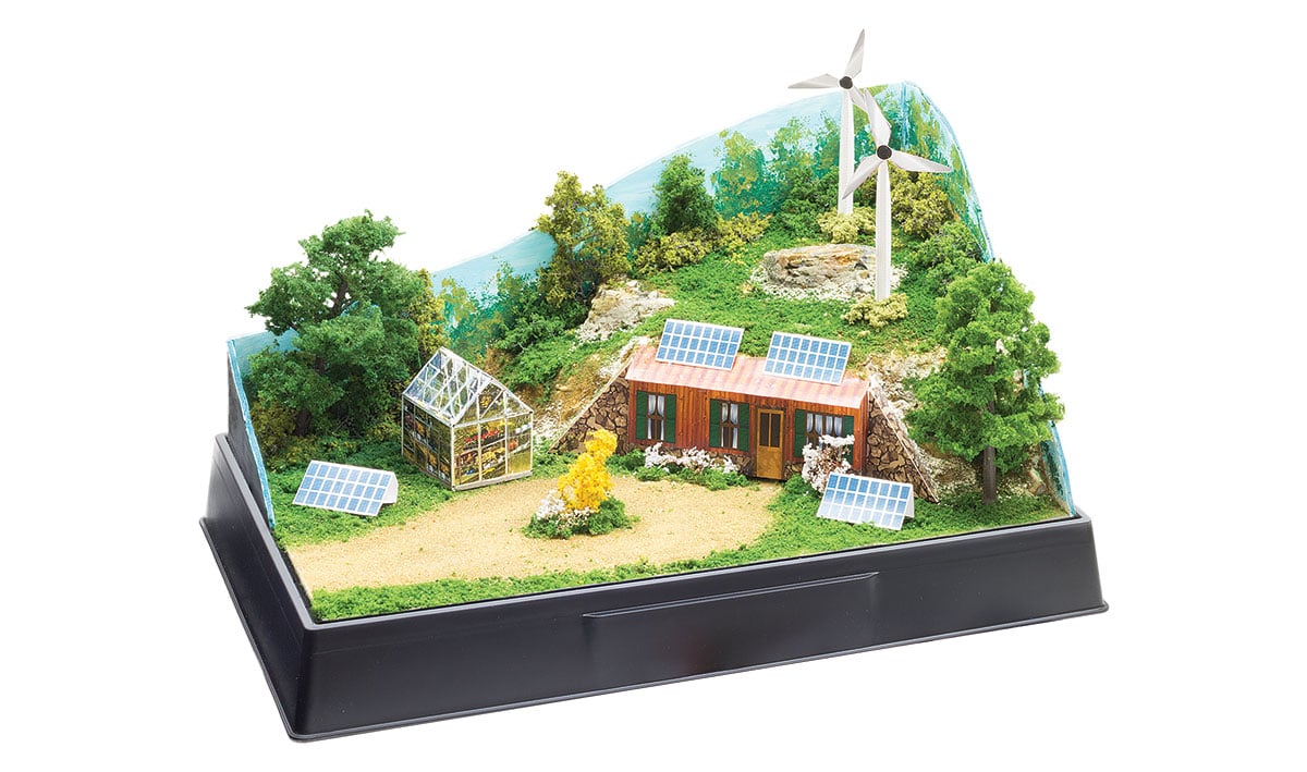 Energy Efficient Kit - Pre-cut graphics and materials to make an earth sheltered house, a greenhouse, wind turbines and solar panels