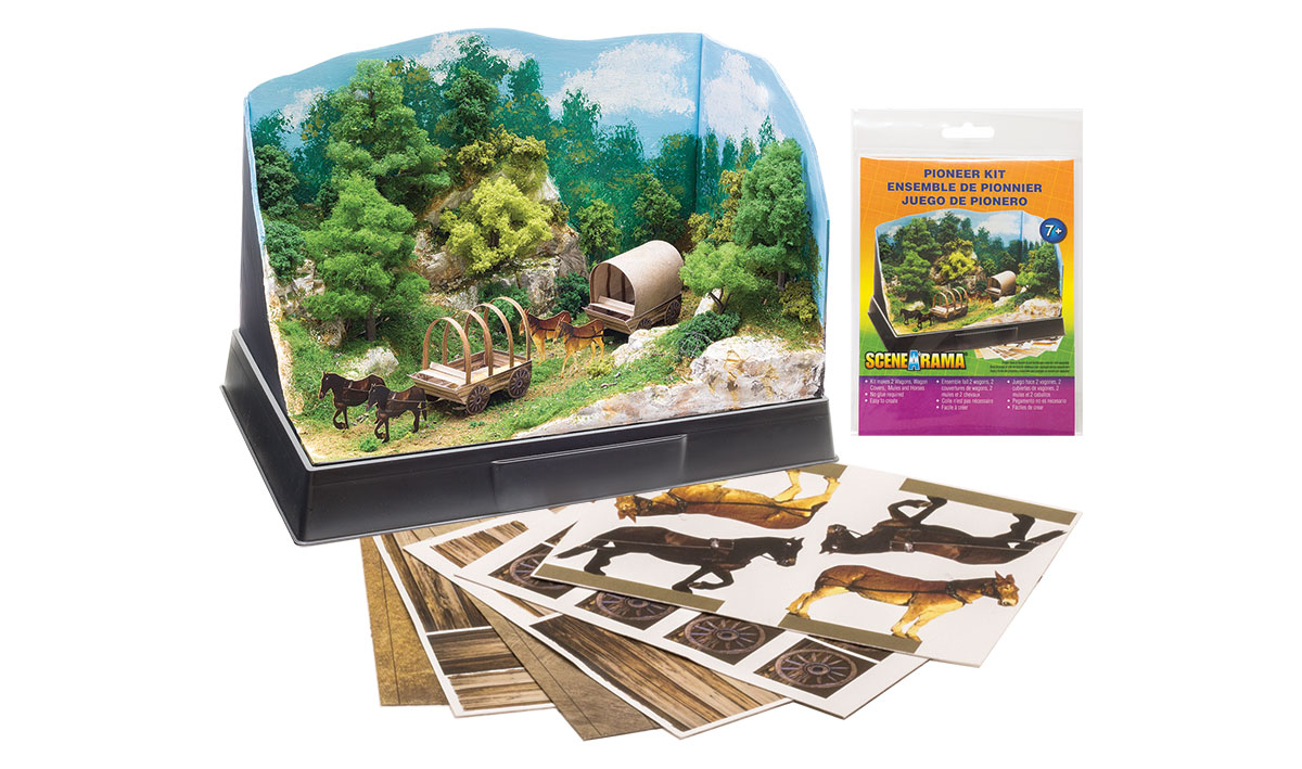 Pioneer Kit - Pre-cut graphics and materials to make wagons with removable covers and horses to pull the wagons