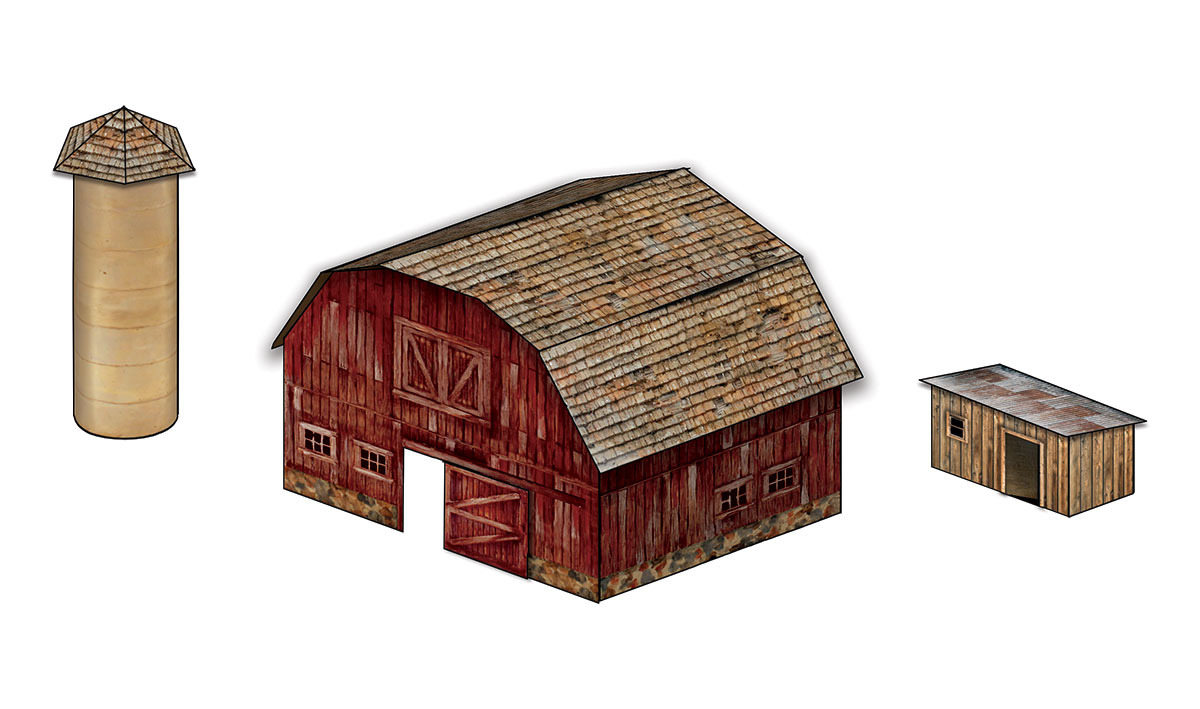 Farm Kit - Pre-cut graphics and materials to make a barn, a silo, and a shed