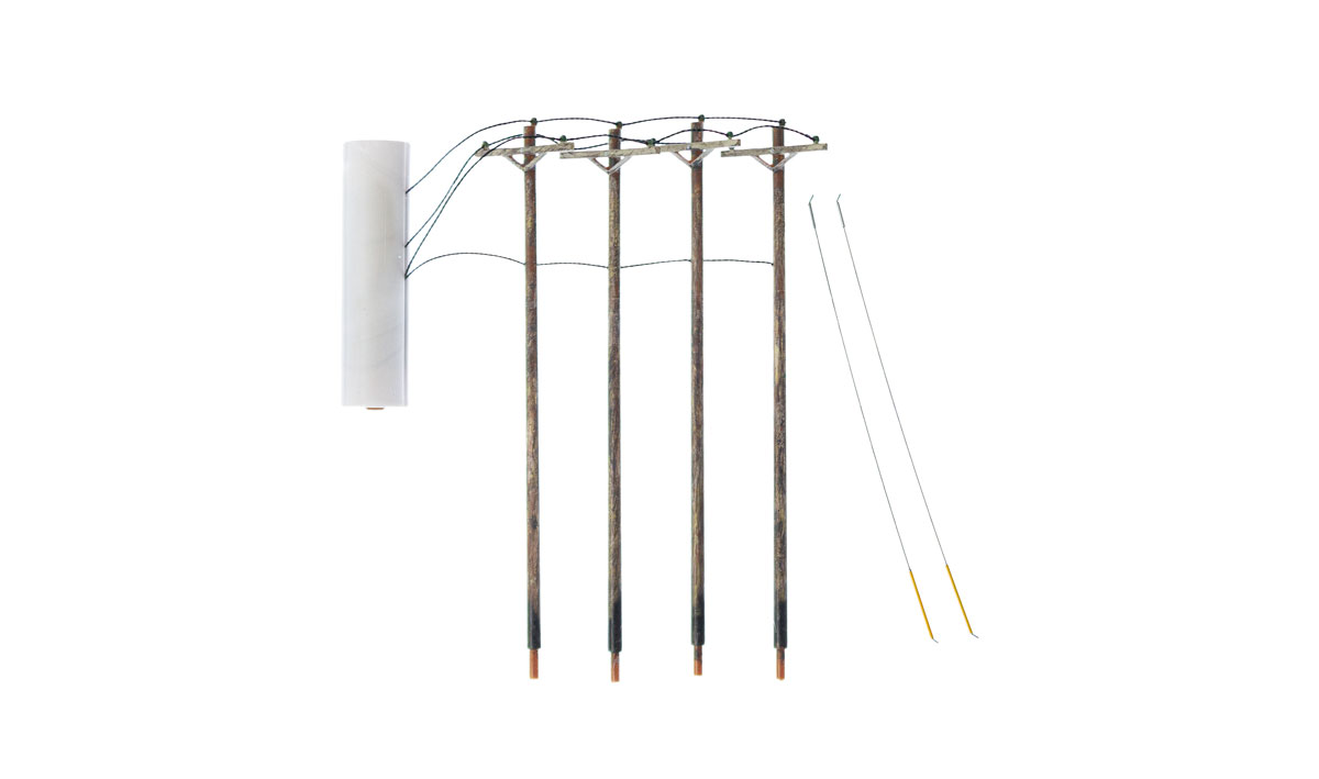 Pre-Wired Poles - Single Crossbar - N Scale - Place N Scale Single Crossbar Pre-Wired Poles down city streets to model power poles and give your layout an added layer of realism in minutes