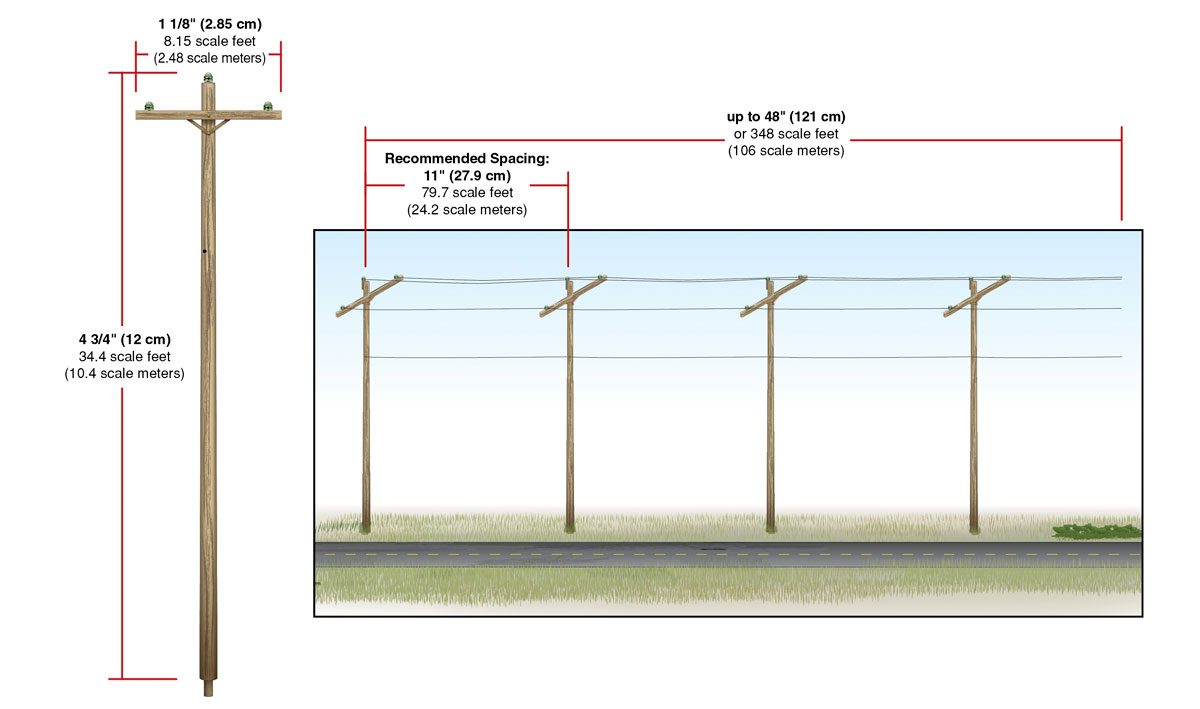 Pre-Wired Poles - Single Crossbar - HO Scale - Place HO Scale Single Crossbar Pre-Wired Poles down city streets to model power poles and give your layout an added layer of realism in minutes