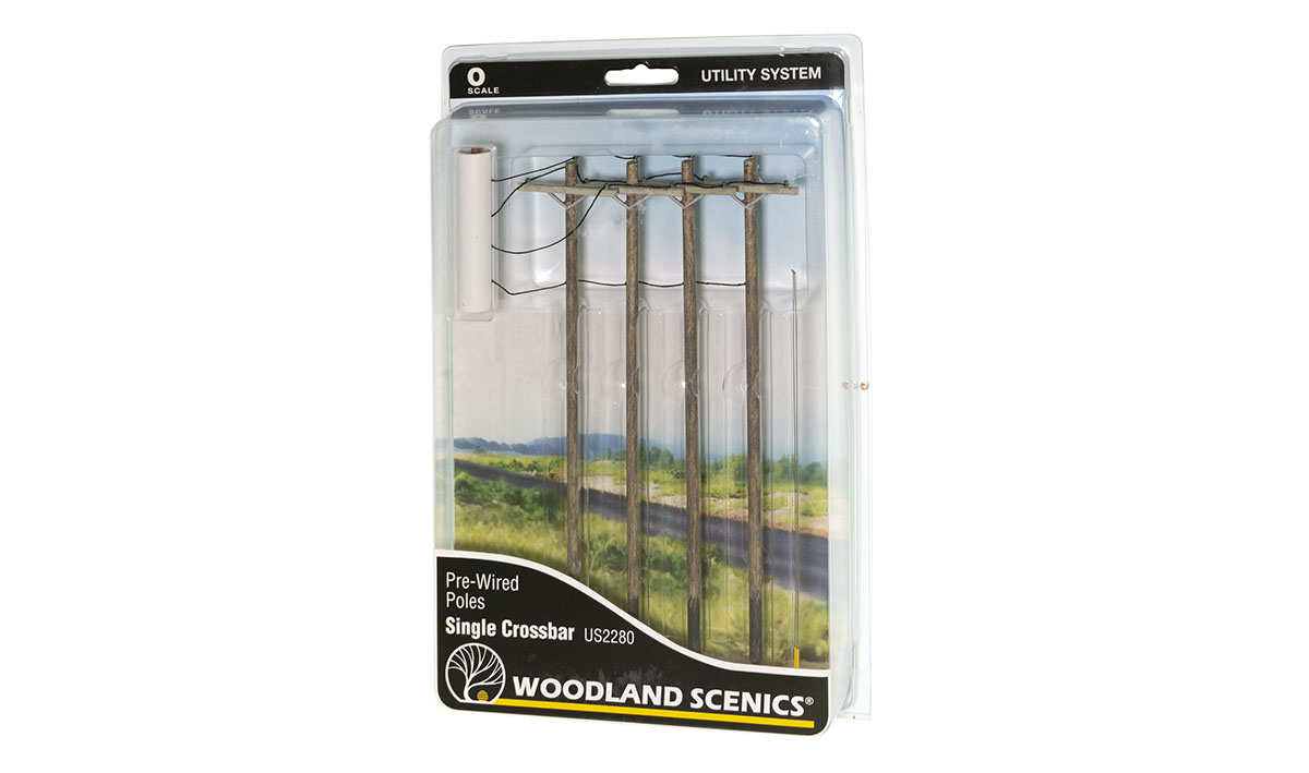 Pre-Wired Poles - Single Crossbar - O Scale - Place O Scale Single Crossbar Pre-Wired Poles down city streets to model power poles and give your layout an added layer of realism in minutes